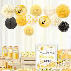 Bee Party Decorations, 12PCS Yellow Hanging Lanterns Tissue Pom Poms Decor fo…