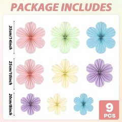 9PCS Pastel Paper Flowers Decorations Pastel Paper Fans Floral Backdrop Decor…