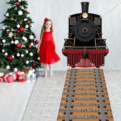 Train Party Decoration Train Hanging Banner Railroad Track Aisle Polyester Fabri