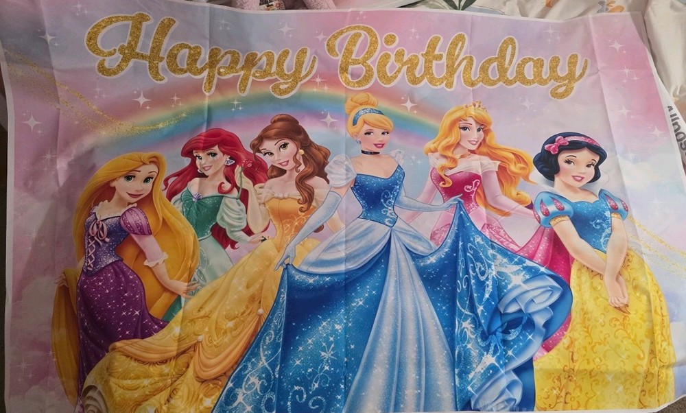 RARE HTF Authentic Classic Disney Princess Rainbow Birthday Photo Backdrop