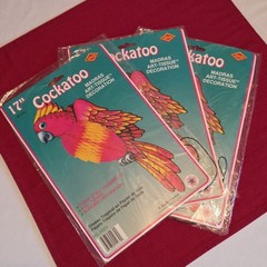 3 Vintage Beistle Cockatoo Bird Art Tissue Decoration 17″ Tropical Party Exotic