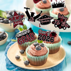 2026 Graduation Cupcake Toppers – 48 Pcs Maroon Graduation Party Supplies Mini C