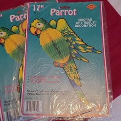 3 VTG Beistle Parrot Hanging Art Tissue Decoration Tropical Party 17″
