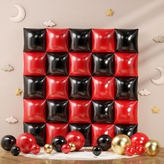 Black and Red Checkered Square Foil Balloons Backdrop Wall, Double Sided Tunn…