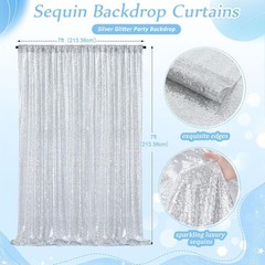 Silver Sequin Backdrop 7Ft X 7Ft Glitter Photo Booth Backdrop Curtains for Weddi
