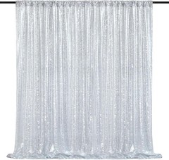 Silver Sequin Backdrop 7Ft X 7Ft Glitter Photo Booth Backdrop Curtains for Weddi