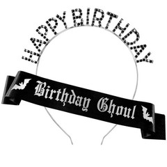 Gothic Birthday Decorations Set – 2 Pcs Black Sash & Headband for Emo Party, Spo