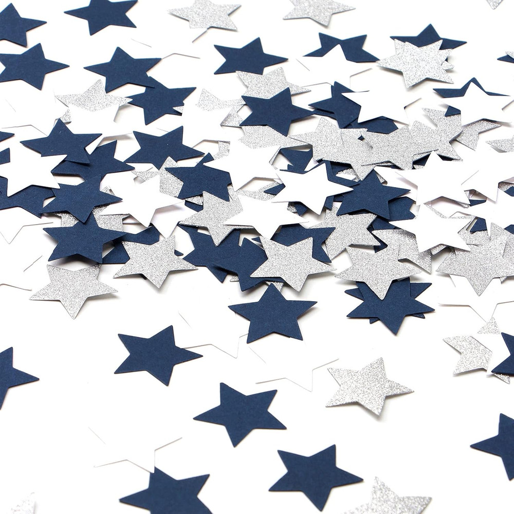 300pcs Navy Blue White Silver Confetti,Glitter Paper decor Twinkle Little Star T