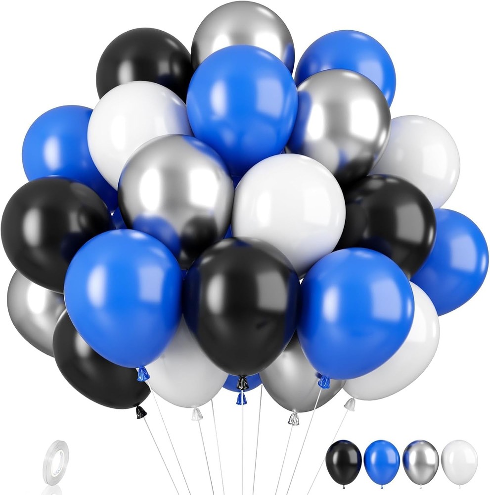 Blue & Black Balloons – 35pcs, Dark Blue, Black & Silver Latex Balloons with …