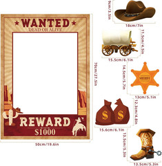 West Wanted Photo Booth Prop Kit Cowboy Party Decoration Wild Western Cowboy The