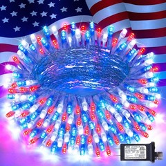 Vibrant Red, White & Blue LED Lights – 33ft 100 Bulbs, Waterproof Holiday Decor