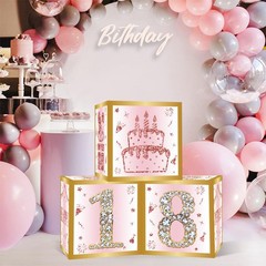 18th Birthday Decorations Boxes for Girls – 3PCS Pink Rose Gold Happy 18th Bi…