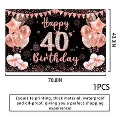 40th Birthday Decoration Backdrop Banner – Black Rose Gold Happy 40