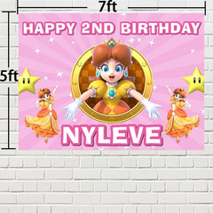 Peach Princess Personalised Party Supplies Banner Backdrop Pink Vinyl 7x5ft