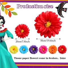 12 Pcs Large Mexican Tissue Paper Flowers 20″ 10″ Giant Colorful Fiesta Paper…