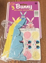 Beistle 3 Bunny Tissue Decorations 6 in Easter Yellow/Blue/Pink MPN 44707