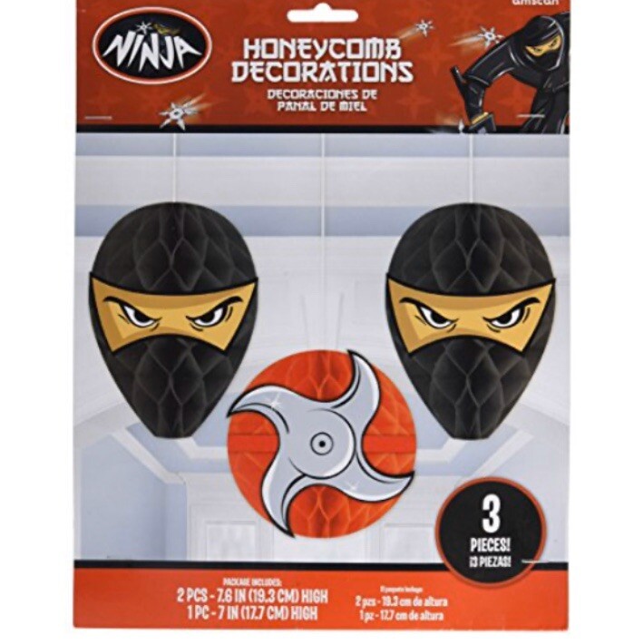 Ninja Honeycomb Decorations 3 Pieces Party Supplies Paper Karate Red