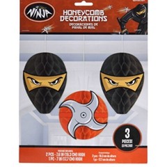 Ninja Honeycomb Decorations 3 Pieces Party Supplies Paper Karate Red