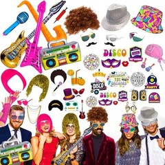 50 Pcs Rock Star Photo Booth Props Set – Sunglasses, Hats, Wigs & Inflatable Fun