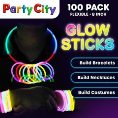 100 Glow Sticks Bulk Party Pack 8”– Neon Glow in the Dark Party Supplies, Glo…