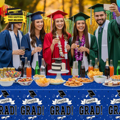 2 PCS Graduation Decorations 2026, 108″ X 54″ Blue Graduation Tablecloth, Dispos