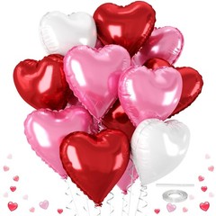 Pink and Red Heart Balloons – 12 Pcs 18 inch Foil Heart Shaped Balloons, Love…