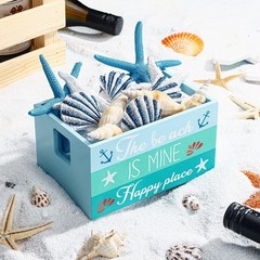 Marsui Beach Table Decor Mini Wooden Crate with 6 Starfish Shells Style