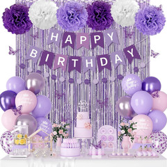 Purple Birthday Decorations for Women Girls, Lavender Pink Confetti Metallic Pri