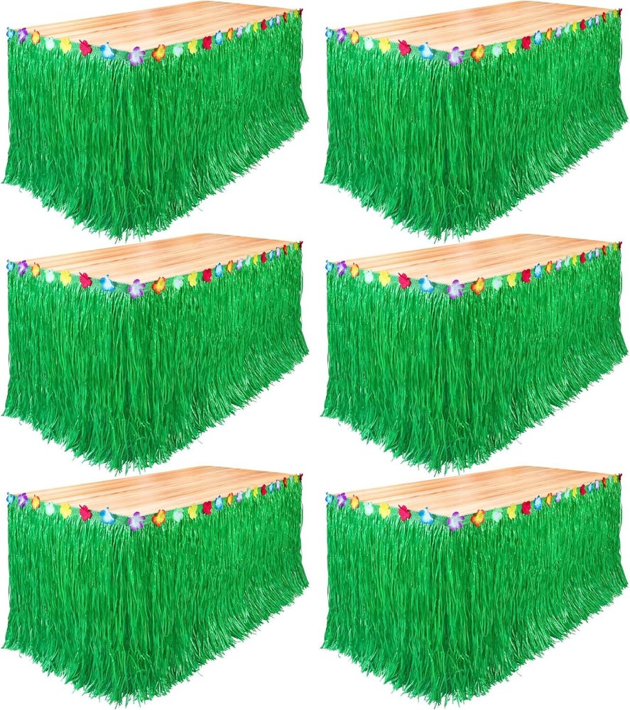 6-Pack Hawaiian Grass Table Skirt (9 ft. x 29.5 in.),Hawaiian Table Skirt, Green