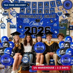 Class of 2026 Graduation Party Decorations – Blue and Black Theme Set FAST