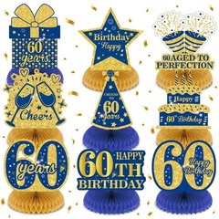 9Pcs Blue 60th Birthday Decorations Navy Gold