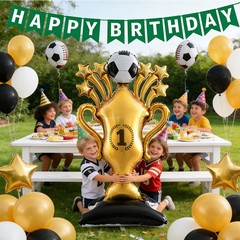 Gold Soccer Trophy Foil Balloon,5FT Giant Self Standing Champion Cup Balloon,…