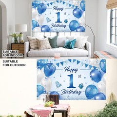 BTZO Happy 1st Birthday Decorations – Blue Newborn 180 cm x 110 cm, 1