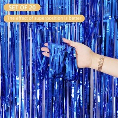 20 PCS Navy Blue Foil Fringe Curtain Backdrop 3.2×8.2 Ft Metallic Tinsel Dec