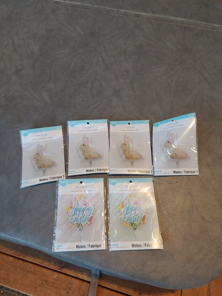 Happy Easter And Big Bunny Balloons, 6 Pcs Mylar Foil Balloons Lot/Set