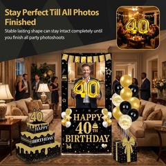 40th Decorations for Men, 29Pcs Photo Booth Prop Set with Freestanding Frame,…