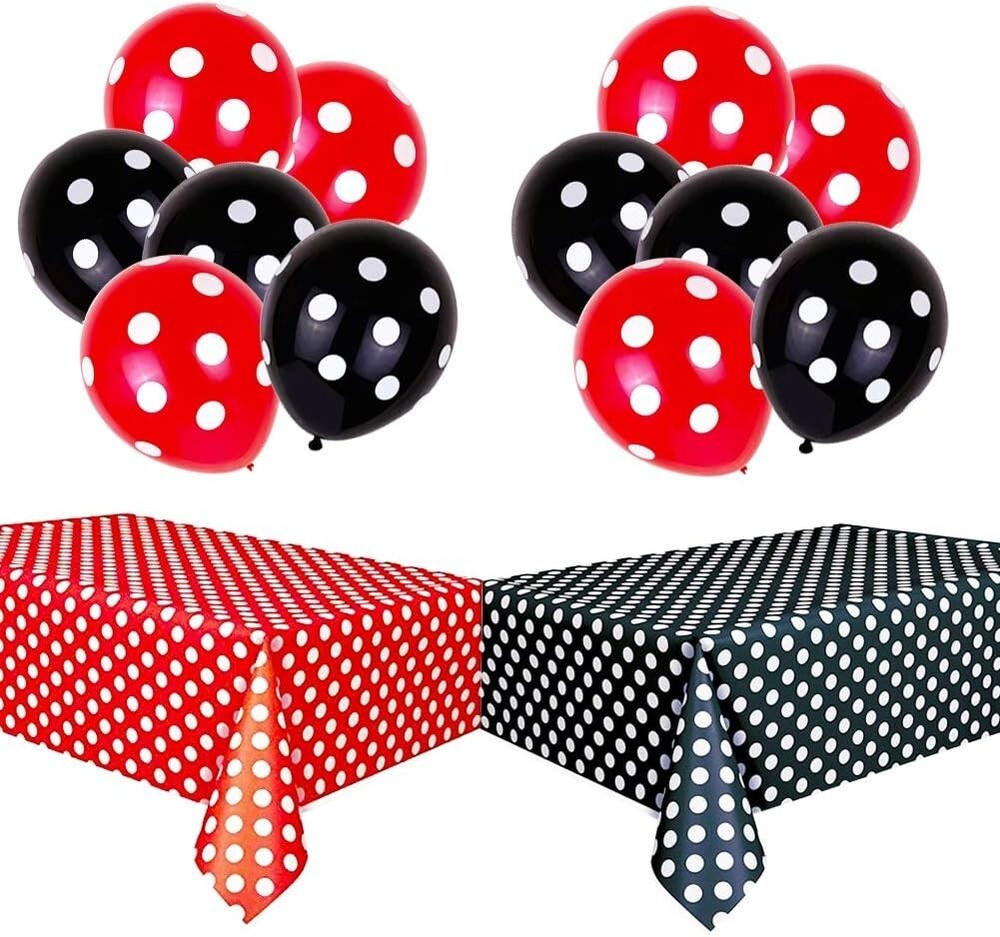TONIFUL Polka Dot Party Decorations Kit with 2 Pack Red & Black Polka Dot