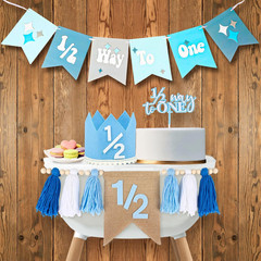 1/2 Birthday Boy Half Birthday Decorations – 4PCS Blue 6 Month Party Set with 1/