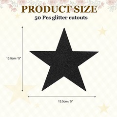 50 Pcs Glitter Star Cutouts 5 Inch Star Shape Glitter Paper Black