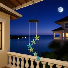 Outdoor Solar Starfish Wind Chimes with Vibrant Color Lights and Hanging Hook