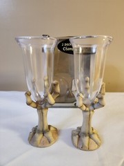 Halloween Champagne Flutes Glasses Two Spooky Resin Skeleton Hand