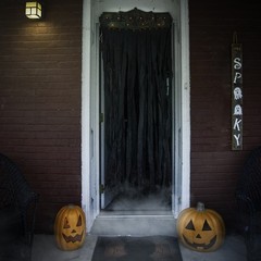 Beware Curtain Light Up Haunted House Prop LED Crow Scary Halloween Door Decor
