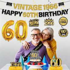 60Th Birthday Decorations Kit – Black Gold 11 Pcs Vintage 1966 Happy 60Th Birthd