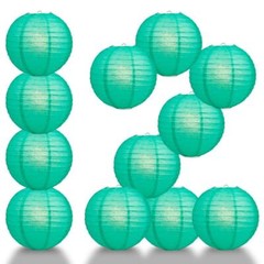 BULK PACK (12) 16″ Teal Green Round Paper Lantern, Even Ribbing, Chinese Hanging