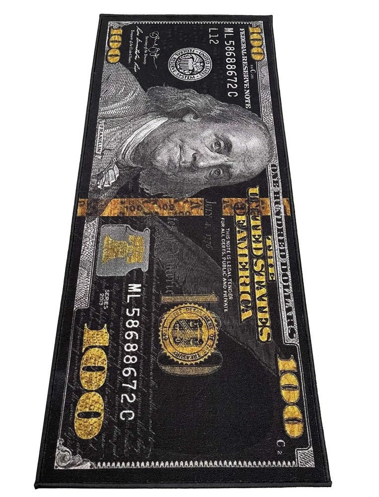 HUAHOO Black Money Rugs 100 Dollar Bill 1’10» x 4’5″ (Rectangular),