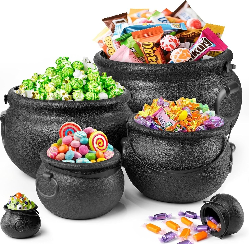 Halloween 6-in-1 Large Black Plastic Witches Cauldron for Party Decor