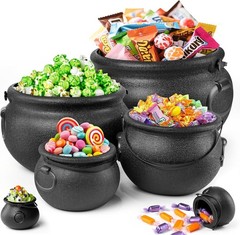 Halloween 6-in-1 Large Black Plastic Witches Cauldron for Party Decor