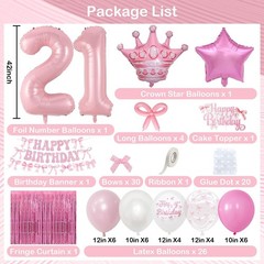 21st Pink Bow Decorations for Her, Coquette Party Decor Include 40 Inch Foil …