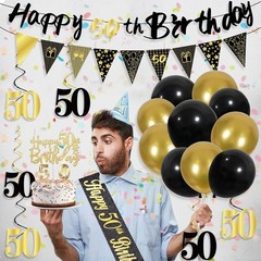 27Pcs 50Th Birthday Decorations for Men,Black Gold 50Th Party Decorations