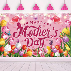 Happy Mothers Day Backdrop Banner 72×44 Inch Pink Party Decoration